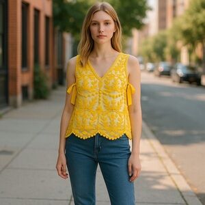 A LOVES A Size XS Yellow Lace Baby Doll V-neck Tank Top